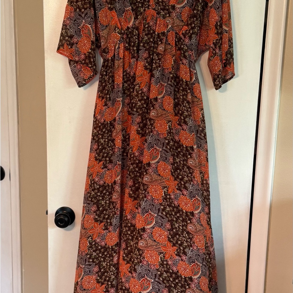 Floral Orange and Brown Maxi Dress